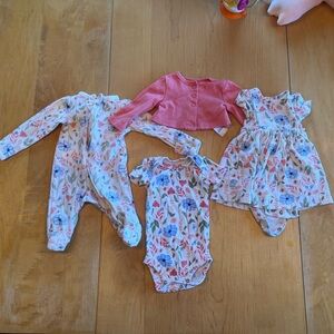 Carters Newborn Fit Floral Pattern Dress, Footsies, Bodysuits, Sweater